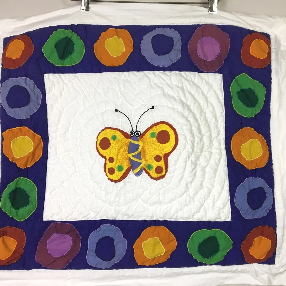 Poppy‎ by Linenco Quilted Butterfly Applique Cotton Pillow Sham Colorful Boho